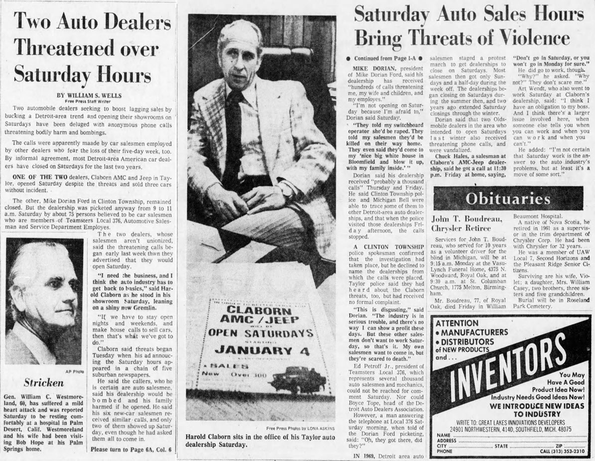 Claborn AMC - January 1975 Article On Saturday Opening